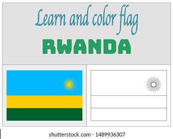 Coloring Book for Education and learning Beautiful national flag of Republic of Rwanda . original colors and proportion. Simply vector illustration eps10, from countries flag set.