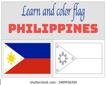 Coloring Book for Education and learning Beautiful national flag of Republic of Philippines. original colors and proportion. Simply vector illustration eps10, from countries flag set.