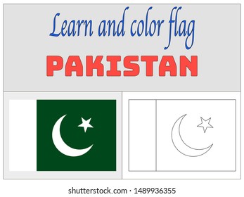 Coloring Book for Education and learning Beautiful national flag of Islamic republic of Pakistan. original colors and proportion. Simply vector illustration eps10, from countries flag set.