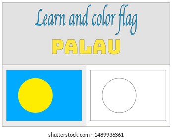 Coloring Book for Education and learning Beautiful national flag of Republic of Palau. original colors and proportion. Simply vector illustration eps10, from countries flag set.