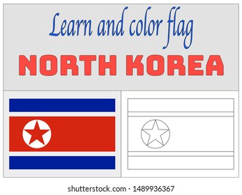 Coloring Book for Education and learning Beautiful national flag of democratic peoples republic of korea. original colors and proportion. Simply vector illustration eps10, from countries flag set.