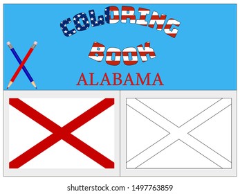 Coloring Book for Education and learning Beautiful national flag of Alabama United state of America . original colors and proportion. Vector illustration , for kids and adult from countries flag set.