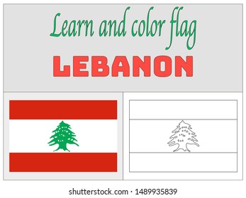 Coloring Book for Education and learning National flag of Lebanese Republic. original colors and proportion. Simply vector illustration, from countries flag set.