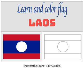 Coloring Book for Education and learning National flag of Lao Peoples Democratic Republic . original colors and proportion. Simply vector illustration, from countries flag set.