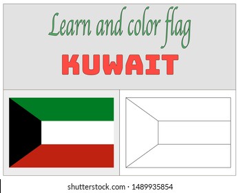 Coloring Book for Education and learning National flag of State of Kuwait . original colors and proportion. Simply vector illustration, from countries flag set.