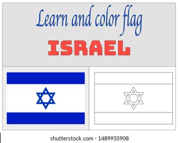 Coloring Book for Education and learning National flag of Israel . original colors and proportion. Simply vector illustration, from countries flag set.