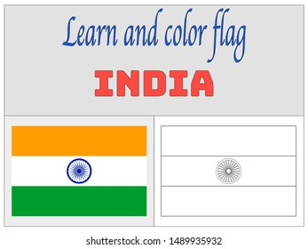 Coloring Book for Education and learning National flag of Republic of India. original colors and proportion. Simply vector illustration, from countries flag set.