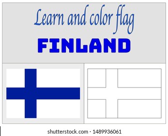 Coloring Book for Education and learning National flag of Republic of Finland. original colors and proportion. Simply vector illustration, from countries flag set.