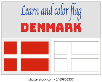 Coloring Book for Education and learning National flag of Kingdom of Denmark . original colors and proportion. Simply vector illustration, from countries flag set.