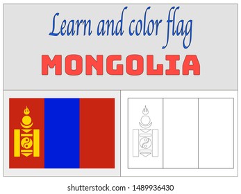 Coloring Book for Education and learning National flag of Mongolia. original colors and proportion. Simply vector illustration eps10, from countries flag set.