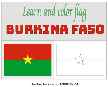 Coloring Book for Education and learning National flag of Burkina Faso. original colors and proportion. Simply vector illustration eps10, from countries flag set.