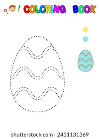 Coloring book with a egg.Easter egg.Coloring pages for kids.Educational games. Worksheet.
