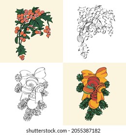 coloring book with elements of decorations for the new year and Christmas holiday