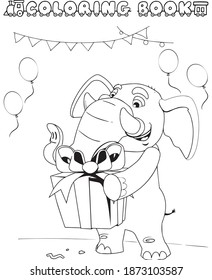 Libro de coloración, elefante, linda ilustración vectorial