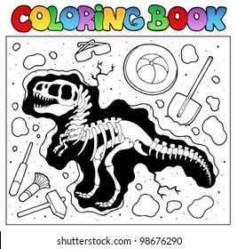 Coloring book with excavation site - vector illustration.