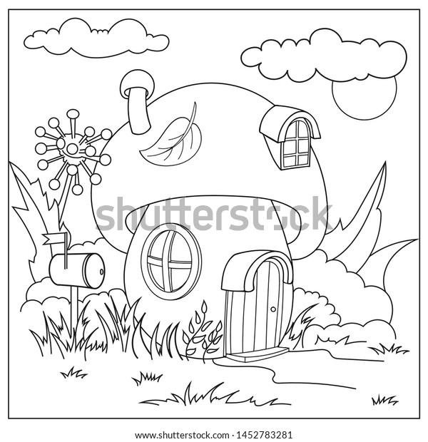Download Coloring Book Fairytale House Mushroom Hobbit Stock Vector Royalty Free 1452783281