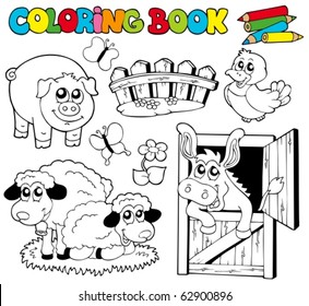 Coloring book with farm animals 2 - vector illustration.