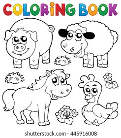 Libro de colorantes con animales de granja 5 - ilustración vectorial eps10.