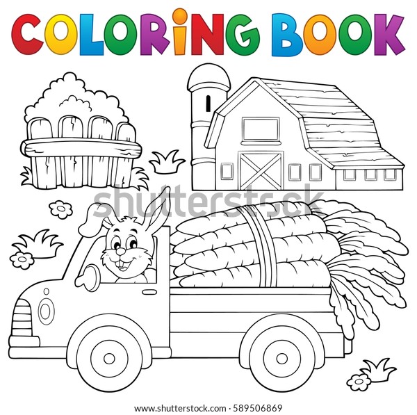 Coloring book farm truck with carrots -\
eps10 vector\
illustration.