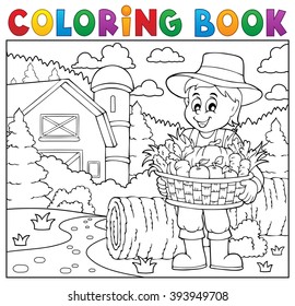 Coloring book farmer with harvest 2 - eps10 vector illustration.