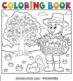 Coloring book farmer with harvest 3 - eps10 vector illustration.