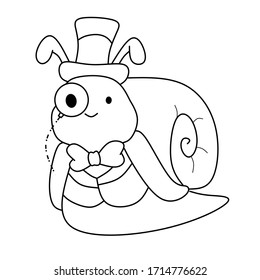 Coloring book of fat snails wear suits and bow tie.