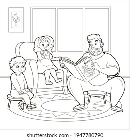 Coloring Book Father Reads Son Daughter Stock Vector (Royalty Free ...