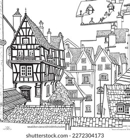 The coloring book features intricate designs inspired by architecture, with elegant patterns and details
