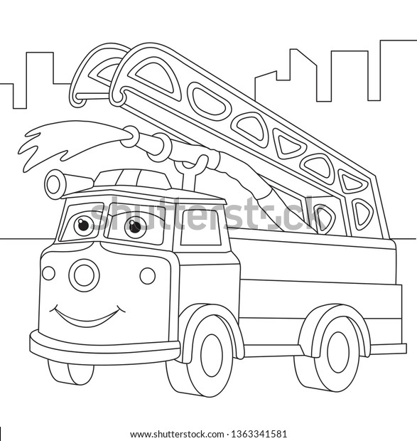 coloring book fire engine car isolated stock vector royalty