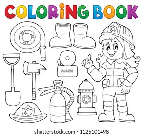 Coloring book firefighter theme set 1 - eps10 vector illustration.