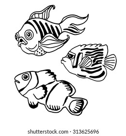 Coloring book (fish). Hand drawn vector.