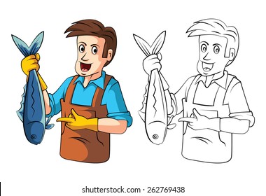 Coloring book Fish sellers cartoon character