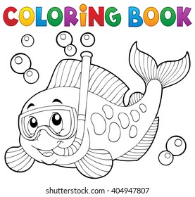 Coloring book fish snorkel diver - eps10 vector illustration.