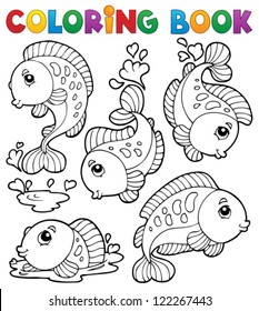 Coloring book with fish theme 1 - vector illustration.