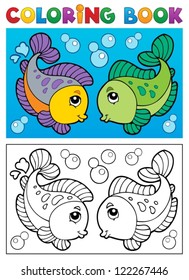 Coloring book with fish theme 2 - vector illustration.