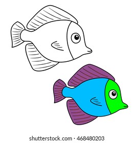 Coloring book with fish - vector illustration.