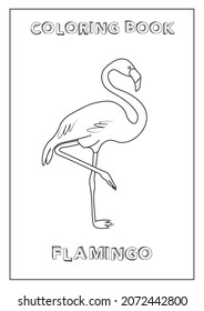 Coloring book Flamingo for kids. Ready to print, paper format A4. Black and white, made in vector.