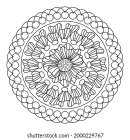 Coloring book. Floral mandala Round frame . Vector illustration.
