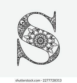 Coloring Book Floral Ornamental Alphabet, Initial Letter  Font. Vector Typography Symbol. Antistress Page for Adults and Monograms.Isolated Poster