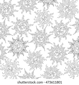 Coloring book floral seamless pattern, vector illustration