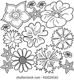  Coloring  book with flower theme.  Hand drawn. Black and white.Adults, children.