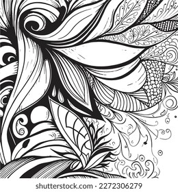 Coloring book with flowers, fruits. Hand drawn zentangle and mandala style.