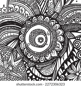 Coloring book with flowers, fruits. Hand drawn zentangle and mandala style.