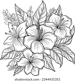 Coloring book with flowers, line drawing of flowers. Line art drawing