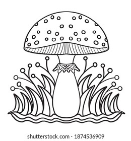 Coloring book Fontastic mushroom fly agaric. Doodle psychedelic artistic abstract mushrooms. Vector illustration. Coloring book for children adults.