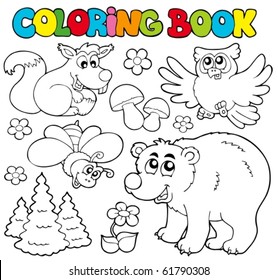 Coloring book with forest animals 1 - vector illustration.