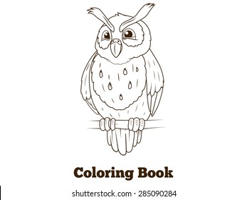 Coloring book forest owl bird cartoon for children vector illustration