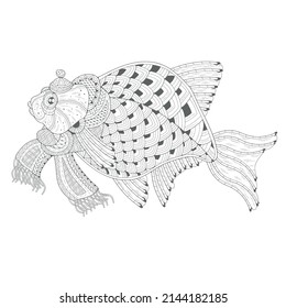 Coloring book. Freehand drawing with a fish on the white background. Image for coloring pages.
