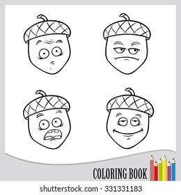 Coloring book - funny acorn, vector nature object