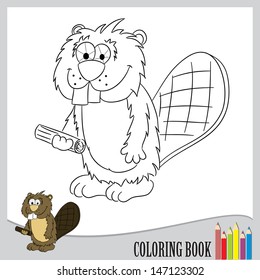 Coloring book - funny beaver (vector)